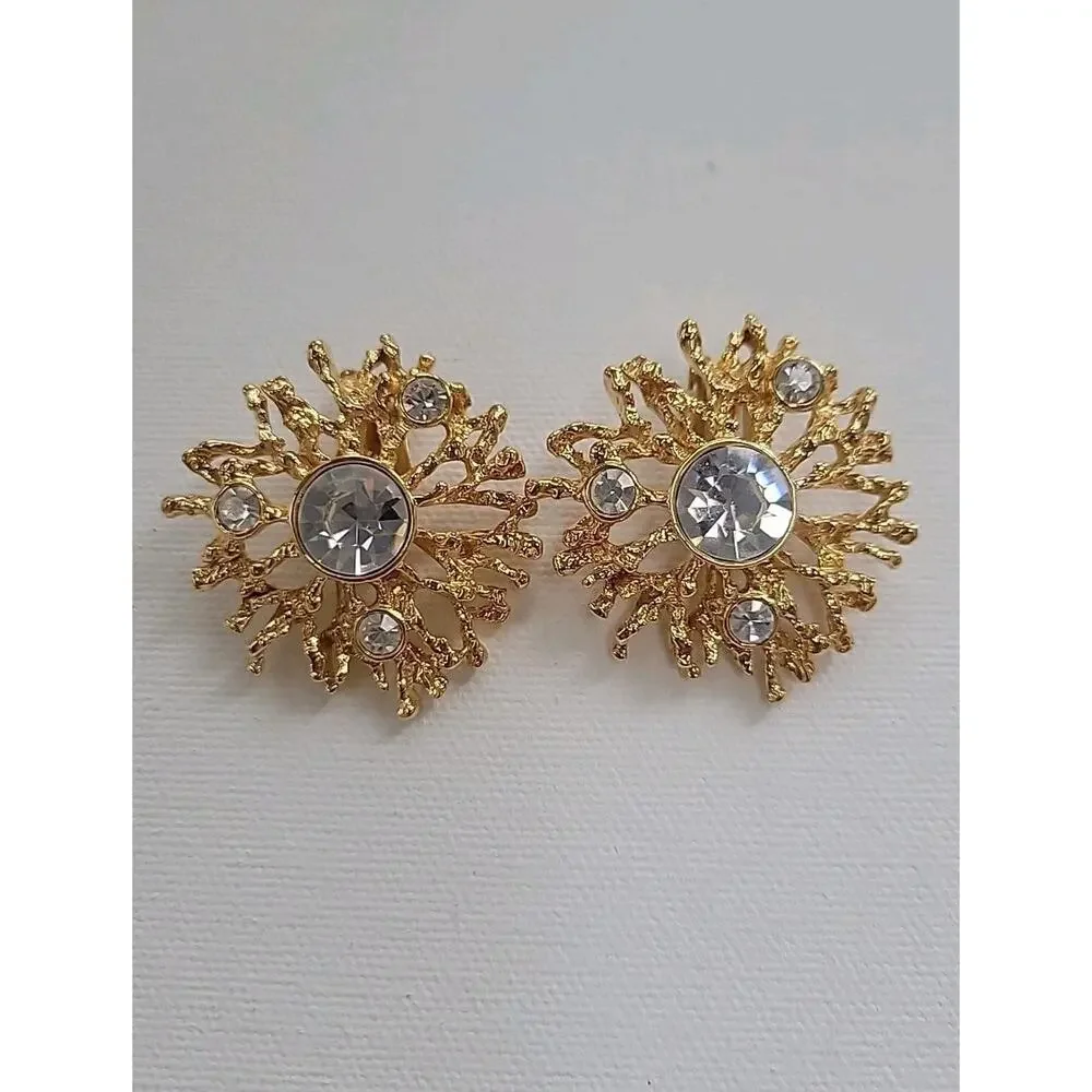 Vtg KJL Kenneth Jay Lane Avon Sunburst Clip On Earrings 90s Large Regal Riches